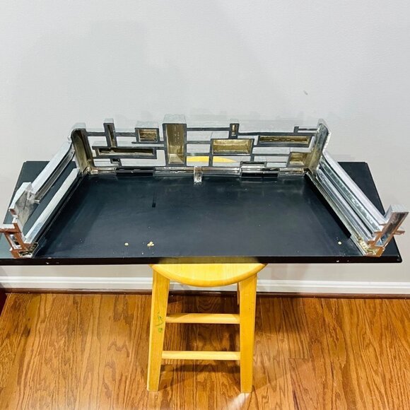 Rare Syroco Brutalist Mid Century MCM Chrome / Silver And Wood Wall Shelf - Picture 8 of 9